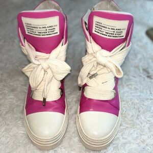 Hot Pink Platform High-Top Sneakers | Oversized Laces | Made in Italy | Size 8